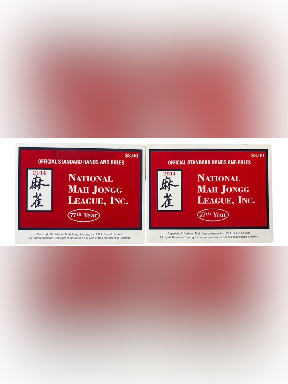 Lot of 2 National Mah Jongg League Official Hands & Rules Cards 2014 Vintage